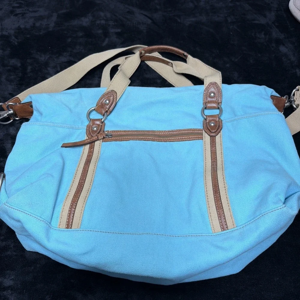 FOSSIL Soft Turquoise Canvas Shoulder Crossbody Messenger Bag
